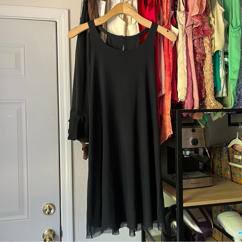 OISELLE black nylon spandex mesh sleeveless athletic‎ mini dress